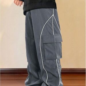 SHEIN Dark Gray Cargo Pants with White Trim